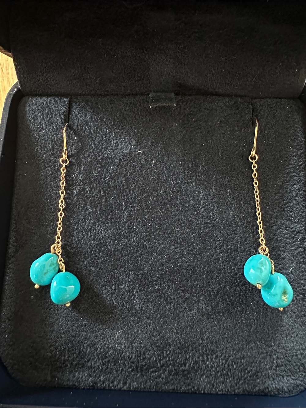 14k Gold Chain Drop Earrings with Turquoise Beads